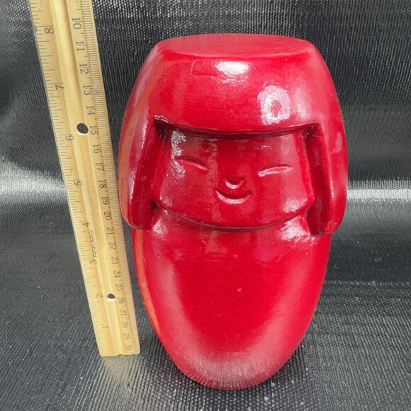 Kokeshi Doll Red Clay Japanese Terracotta Pottery Sculpture 8inch Heavy Figure - Picture 2 of 11